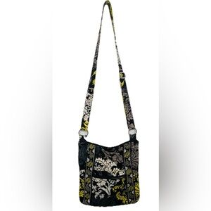 Vera Bradley Hipster Quilted Crossbody Bag Baroque Black Yellow Gray